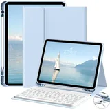 JKSML Tastatur Hülle für iPad 10 Generation 10,9 Zoll 2022, iPad 10. Gen Tastatur Hülle mit Pencil Halter, Soft TPU Rückseite Gehäuse, Bluetooth QWERTZ Tastatur, Auto Schlafen/Wecken, Himmelblau