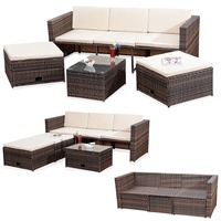 Gartenset Polyrattan Sitzmöbel Set Sofa Tisch 2 Hocker braun Lounge Rattan NEU