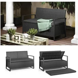 OK-Living Kissenbox-Bank Sitzbank Gartenbank Rattan Anthrazit Aufbewahrung Bank