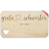 Frühstücksbrettchen Holz Herz - Große Schwester est I Geschenk Werdende Große Schwester I Big Sister - 22,5x12,5 - Holz - für geschenke geschwisterchen verkünden 2025 brettchen holzbrettchen