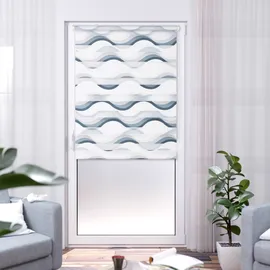 K-HOME Doppelrollo Madrid 120 x 150 cm Wellen grau/weiß