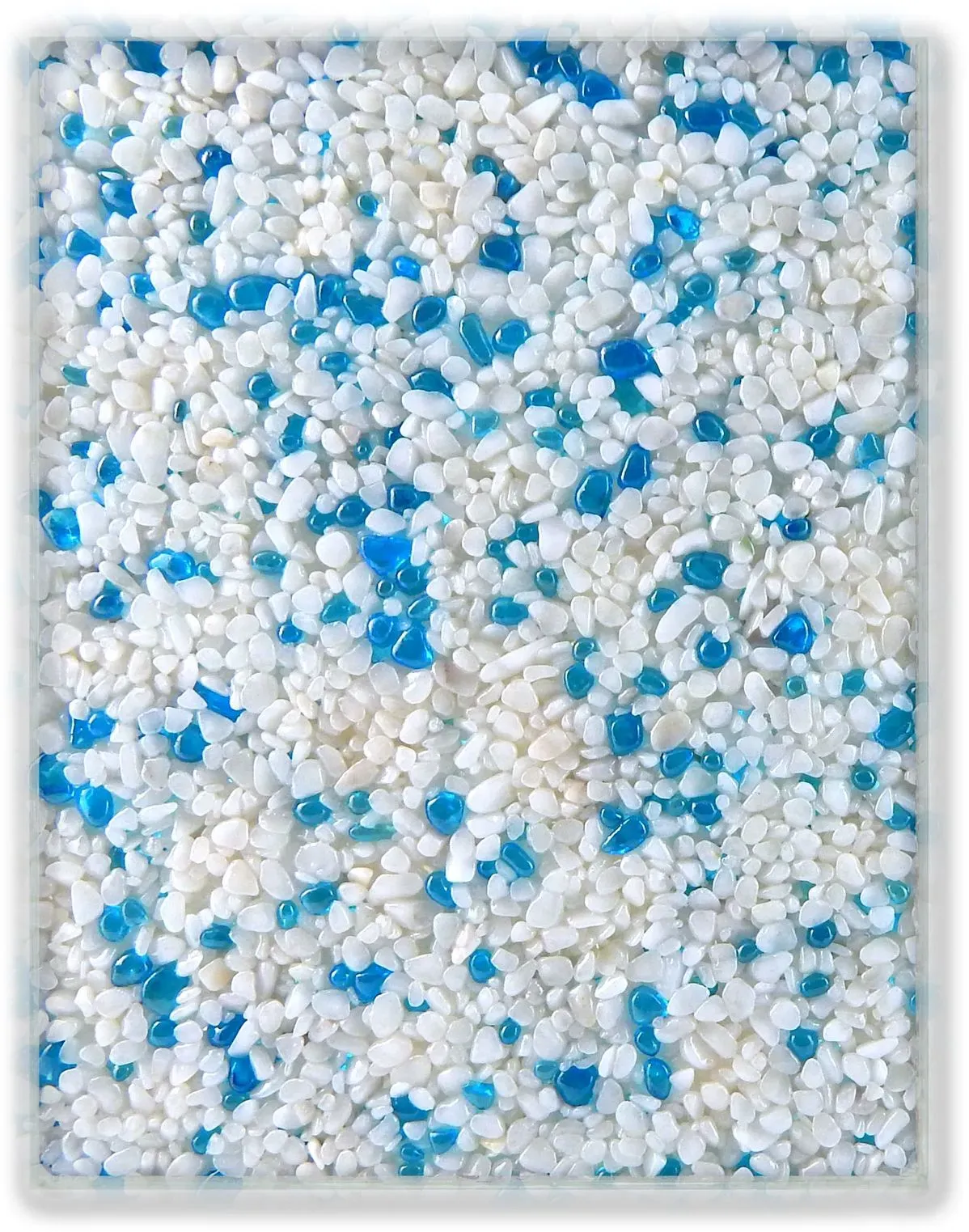 Terralith Farbmuster Glassteinteppich -Vetro Mare Blu / Bianco-, Körnung: mittel (3-6 mm)
