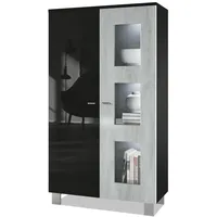 Vladon Vitrine, Hellgrau, 71x129x35 cm, Wohnzimmer, Wohnwände, Vitrinenschränke
