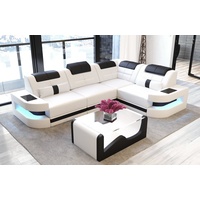 Sofa Dreams Ecksofa Ledercouch Sofa Leder Como L Form Ledersofa, Couch, mit LED, wahlweise mit Bettfunktion als Schlafsofa, Designersofa schwarz|weiß