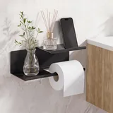 SAYAYO Toilettenpapierhalter mit Ablage zum Kleben oder Bohren, 2 in 1 Klopapierhalter ohne Bohren WC Papier Halterung für Badezimmer, Küche, Toilette, Schwarz