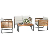 Outsunny Sitzgruppe mit 2er Sofa, 2 Sessel, Kissen, Beistelltisch im Lamellendesign, (Gartenmöbel Set aus Akazienholz, 4-tlg., Sitzgruppe für 4 Personen), für Garten, Balkon, Beige beige