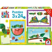Schmidt Spiele Schmidt 56430 - Eric Carle, Die kleine Raupe Nimmersatt, Kinderpuzzle mit Poster, 3x24 Teile