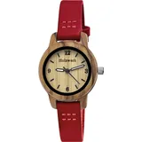 Holzwerk Germany Handgefertigte kleine Damen Holz Uhr mit Leder Armband in rot, Braun
