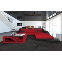 Sofa Dreams Ecksofa Stoffsofa Couch Stoff Polstersofa Palermo L Form, mit LED, ausziehbare Bettfunktion, Designersofa rot|schwarz