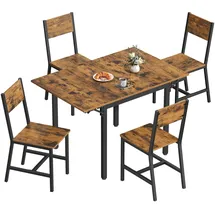 VASAGLE Esstisch mit 4 Esszimmerstühlen, Esszimmermöbel-Set, Essgruppe, für Wohnzimmer, Küche, Metallrahmen, einfache Montage, vintagebraun-schwarz ZH2504042