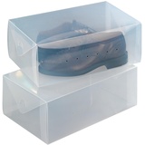 WENKO Aufbewahrungsbox für Schuhe, 2er Set, transparente Aufbewahrung für mehr Übersichtlichkeit im Schuhregal, platzsparendes Ordnungssystem im Kleiderschrank, aus Kunststoff, je 34 x 13 x 21 cm