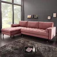 LEBENSwohnART Ecksofa 260cm Ottomane beidseitig COMFORT alt-rosa Samt Federkern - Rosa