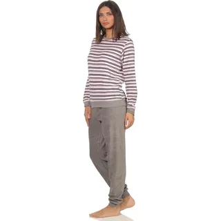 normann Edler Damen Frottee Pyjama langarm Schlafanzug mit Bündchen in Streifenoptik - 291 13 569, ; 40