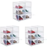 Relaxdays Schuhboxen 6er Set, mit Tür, Schuhorganizer, stapelbar, für Schuhe bis Größe 50, Sneaker Boxen, transparent (Packung mit 3)