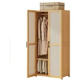 Dcbdx 2/3/4/5 Rattan Türiger Kleiderschrank Holz Garderobe Mehrzweckschrank mit Kleiderstange Einlegeboden Schrank Flurschrank,2 Door Trouser Rack