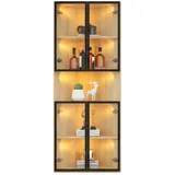 Merax LED Eckvitrine 62×32×160 cm, Glasvitrine mit gehärteten Glastüren, Sammlungsvitrine & Bücherregal in Eichenoptik