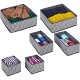Relaxdays Schubladen Organizer, 6-teiliger Wäscheorganizer für Kleiderschrank, Schublade uvm., 3 Größen, grau/weiß