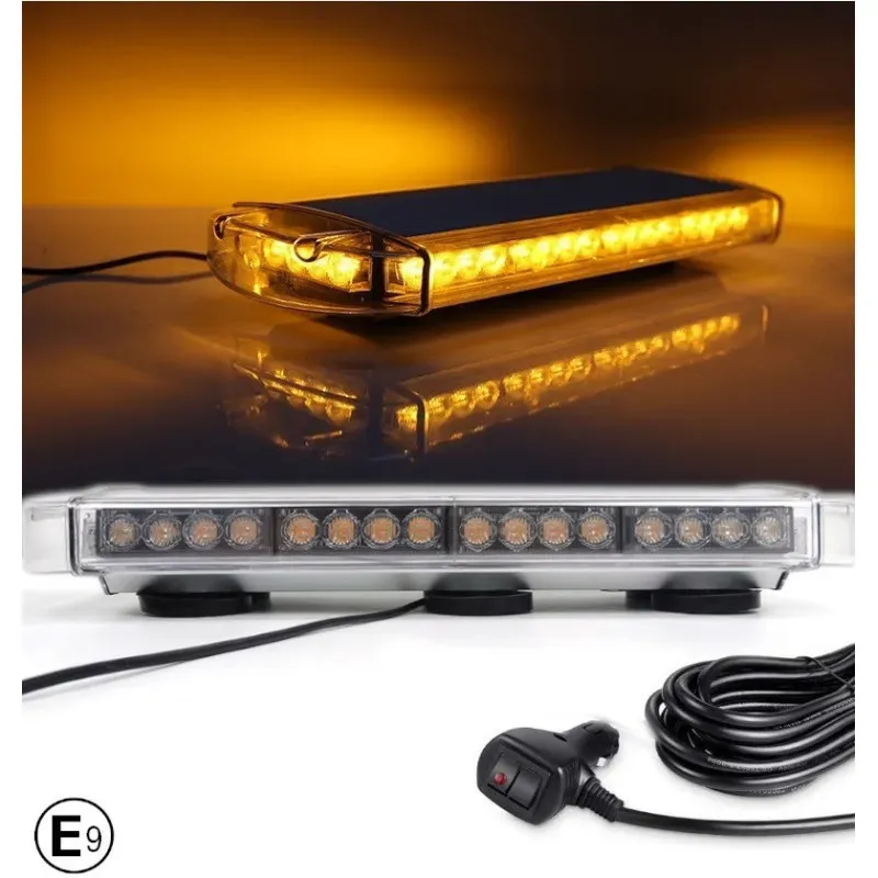 55 cm, 40 LEDs — leistungsstarke Notfall-LED-Warnleuchte (Blitz) mit Magneten, 12–24 V, 10 Betriebsarten, gelb/oranges Licht