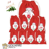 Weihnachtskalender Adventskalender zum Befüllen 24 Säckchen Nikolaus Beutel Rot