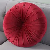 ZZZYZ Runde Bodenkissen Volltonfarbe Samt Sitzkissen Kürbis Gefalteten Meditationskissen Für Yoga Wohnzimmer Balkon Dekoration Yogakissen-Rot 38cm(15inch)