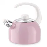 Riess, Flötenkessel Plus 2L, Gewicht 1,21kg, dreifach emailliert, Wasserkessel mit Flötenpfeife, Induktion, Retro, hergestellt in Österreich, LBH 26,2x18,4x21,9cm (ROSA/BUNT PASTELL, 2 l)