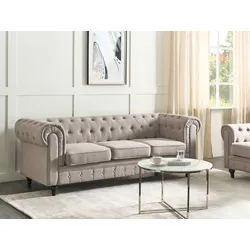 3-Sitzer Sofa Leinenoptik taupe CHESTERFIELD