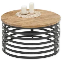 Stolkom MARLY Couchtisch Massivholz Mango rund - Außergewöhnlicher Sofatisch mit schwarzem Metallgestell - 80 x 40 x 80 cm (B/H/T)