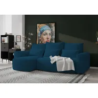 4ALLHOME Ecksofa mit Schlaffunktion Travis, Couch, Sofa mit Bettkasten, Eckcouch, L-Form, Schlaffsofa, Universal, Cord Onega 10 Marineblau - Blau
