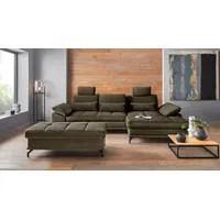 otto home Ecksofa OTTO HOME "Costello L-Form, B: 301 cm mit Sitztiefen-, Armteilverstellung &", grün (oliv), B:301cm H:89cm T:176cm, 100% Polyester;Samtoptik (100% Polyester), Sofas, Ecksofa, 3 Nierenkissen, optional Bettfunktion & Bettkasten, Topseller