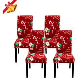 Jaotto Stuhlhussen Weihnachten 4er Set Universal,Stuhlhusse Stretch Moderne,Stuhlhussen Schwingstühle Elastische Langlebig Stuhlhussen für Feiertagsdekoration Weihnachten(Rotwein/Weihnachtsmann,4)