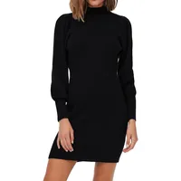 Only Damen Langarm Strickkleid | Regular Fit Mini Pullover Dress | Rundhals Stehkragen Shirt ONLKATIA, Farben:Schwarz, Größe:S