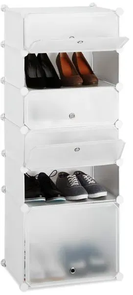 Relaxdays Schuhregal Kunststoff 6 Fächer Weiß,Silber,Transparent