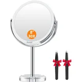 Auxmir 8" Kosmetikspiegel mit Vergrößerung, 30X/1X Doppelseitig Schminkspiegel, 20cm Extra Großer Tischspiegel mit 360°Rotation, Abnehmbar HD Vergrößerungsspiegel für Make-up Rasur Augenbrauen & Reise