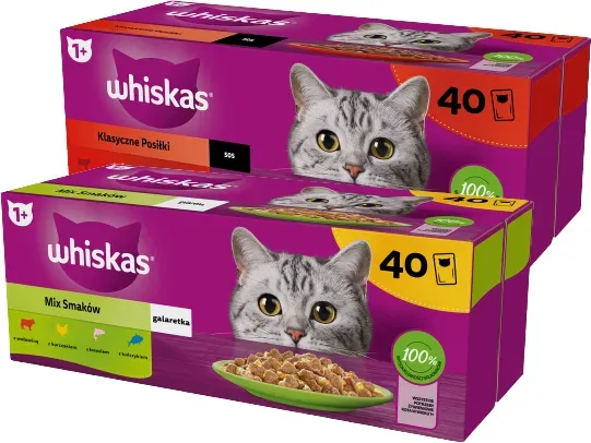 WHISKAS Adult Sachets 40 x 85 g Gemischte Geschmacksrichtungen - Nassfutter für ausgewachsene Katzen, in Gelee + WHISKAS Adult Sachets 40 x 85 g Klassische Mahlzeiten (Rabatt für Stammkunden 3%)