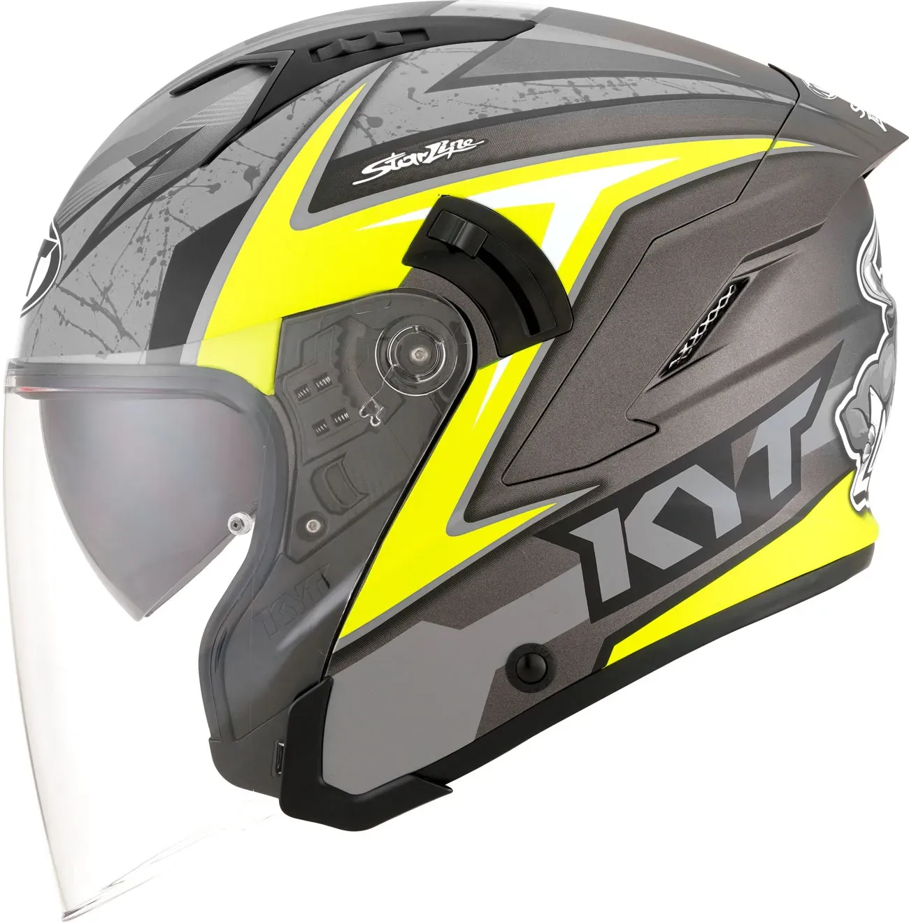 KYT NF-J Attitude, casque à jet - Mat Gris Foncé/Gris/Jaune Néon - S