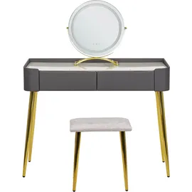 Beliani Schminktisch mit Spiegel und Hocker Surin Led Grau