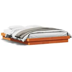 vidaXL Massivholzbett mit LED-Beleuchtung Wachsbraun 160x200 cm Kiefer