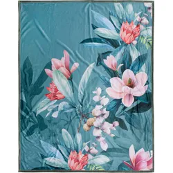 Plaid DESCANSO "Parler", grün, B:130cm L:160cm, Kunstfaser, Polyester, Softvelour, Wohndecken, Sehr Weich, Kuscheldecke, 130x160 cm, Wendeoptik, Blumen, Grün