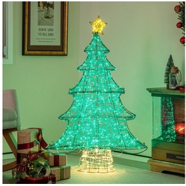Costway Künstlicher Weihnachtsbaum, 123cm mit 520 LEDs, Lichterkette & Stern gelb|grün