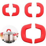 WLUOS 3 Paar Silikongriffe für Töpfe Topfgriff Hitzeschutz Silikon Assist Griff Wärmeisolierter Topfgriff rutschfest Topfgriffe Silikon für Gusseiserne Bratpfannen Woks Küche Kochen Backen (Rot)