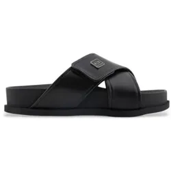 Armani Exchange für Damen. XDP063XV92700002 Sandalen Flach Box Pu schwarz (37), Wohnung, Klettverschluss, Lässig