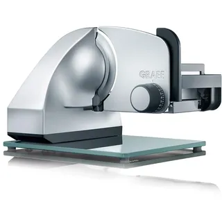 GRAEF Master M90 - Elektrischer Allesschneider, Made in Germany, Kippbar 30°, Vollstahlmesser Ø 170 mm für feinste Schnitte, Schnittstärke 0-20 mm, 170 W, Vollmetall, Schneidemaschine, Silber
