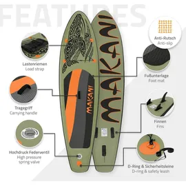 ECD Germany SUP Board Stand Up Paddle Board 320 x 80 x 15 cm olive