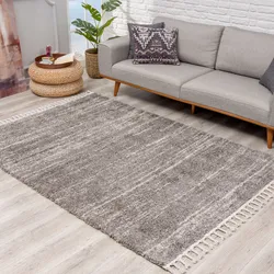 Hochflor-Teppich CARPET CITY "Pulpy 524" Gr. 2, grau, B:140cm H:30mm L:200cm, Kunstfaser, Teppiche, Fransenteppich, besonders weich, mit Fransen, Meliert