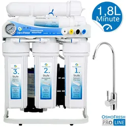 Osmofresh - Osmoseanlage Proline X3 mit 1,8 L/min (750 GPD), Wasserhahn:-kleiner Osmosehahn, Wir empfehlen dazu:-Profi TDS Messgerät