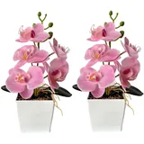 XIZHI Künstliche Orchideen mit Vase, 25,4 cm, künstliche Pflanze, Bonsai, Seidenblumen, Schmetterling, Orchidee mit Topf für Hochzeit, Büro, Heimdekoration, Innendekoration, 2 Stück (Rosa)