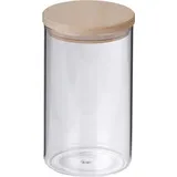 Kela Amelie Küchenbehälter, Borosilikatglas, Holzdeckel, 10 cm Durchmesser, 17,5 cm hoch, 1,0 l - Transparent