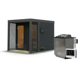 Karibu Saunahaus Ares 2 - Hybridhaus mit Metallrahmen - 38 mm anthrazit Blech-Ausführung: anthrazit 9 kW Bio-Kombiofen inkl. Steuergerät