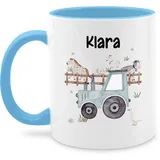 Tasse Tassen 325ml - Bauernhof Traktor Tiere mit Namen Landwirtschaftlicher Tiermotiv Bauernhoftieren - 325 ml - Hellblau - kaffeetassen name mädchen teetasse einschulung landwirtschaft kindertasse