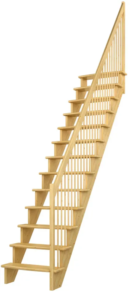 DOLLE Raumspartreppe Wangentreppe Lyon, 65 cm, Geradelaufend,Holzgeländer rechts,Kiefer,unbehandelt